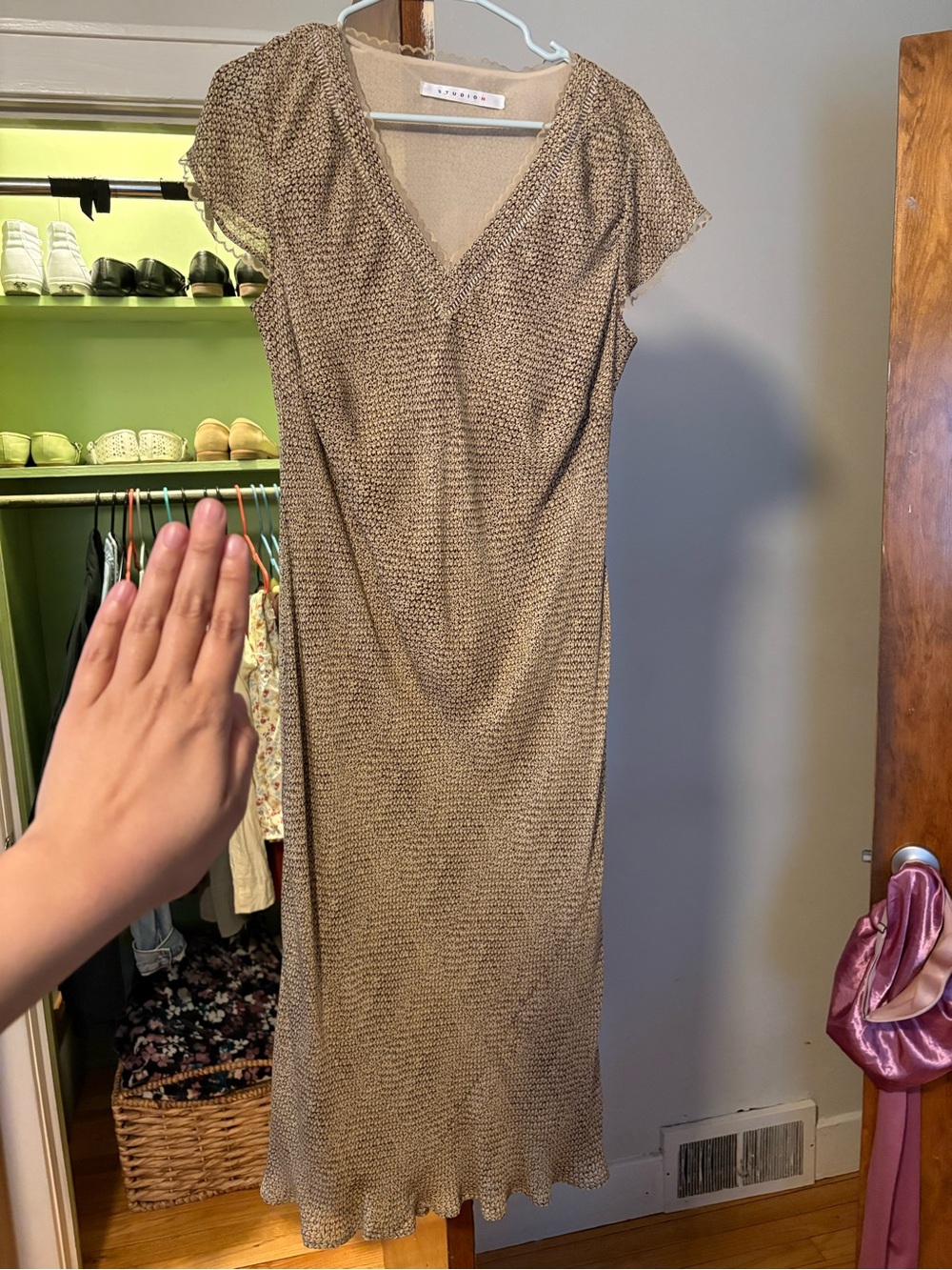 Studio M Taupe Maxi Dress with V-Neck